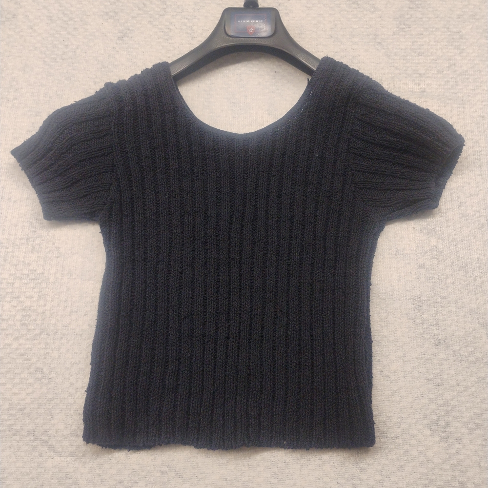 Absolutely By Creative Cotton Black Ribbed Knit Top Sweater Vintage 90s Y2K XS